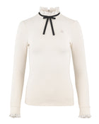 Velvet ribbon pleated T Shirt (White)
