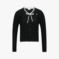 Ruffled V-Neck Cardigan (Black)