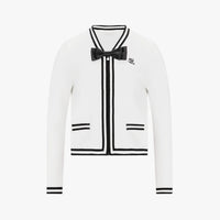 V-Neck Ribbon Zip-Up Cardigan (Ivory)