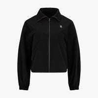 Cropped Shirring Zip-Up Jacket (Black)