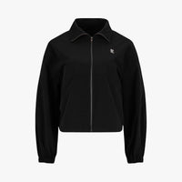 Cropped Shirring Zip-Up Jacket (Black)