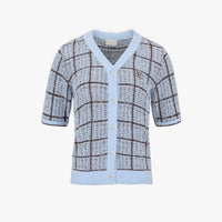 Check Short-sleeve Cardigan (Blue)