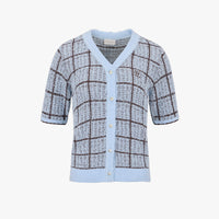 Check Short-sleeve Cardigan (Blue)