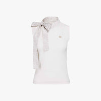 Sleeveless Ribbon Pattern Scarf Knit (White)