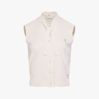 Tie Sleevless Cardigan Knit (White)