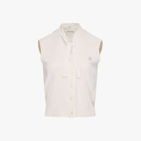 Tie Sleevless Cardigan Knit (White)