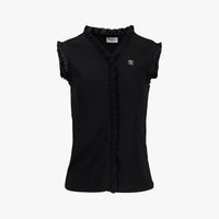 Frill V-neck sleeveless T-shirt (Black)