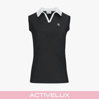 Contrast Collar Open-neck Sleeveless T-Shirt (Black)