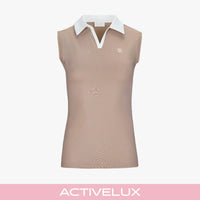 Contrast Collar Open-neck Sleeveless T-Shirt (Cocoa)