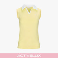 Contrast Collar Open-neck Sleeveless T-Shirt (Yellow)