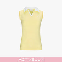 Contrast Collar Open-neck Sleeveless T-Shirt (Yellow)