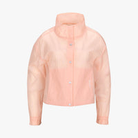 Sheer Shirred Zip-Up Jacket (Coral)