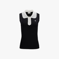 Crochet Collar Sleeveless Knit (Black)
