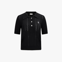 Ribbon Button Mesh Short Sleeve Knit (Black)