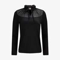 Sheer Shirring High Neck T-Shirt (Black)