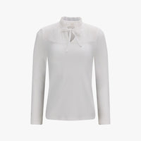 Sheer Shirring High Neck T-Shirt (White)