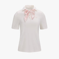 Scarf Set Open-neck T-Shirt (White)