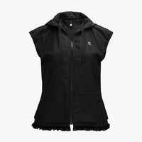 Drawstring Ruffle Zip-Up Vest (Black)