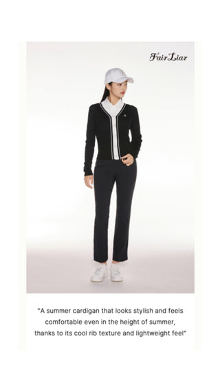Color Combination Wide Ribbed Cardigan (Black)