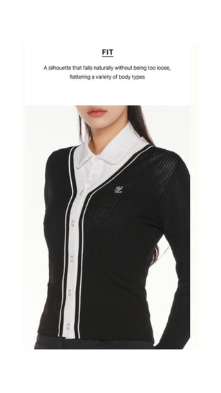 Color Combination Wide Ribbed Cardigan (Black)