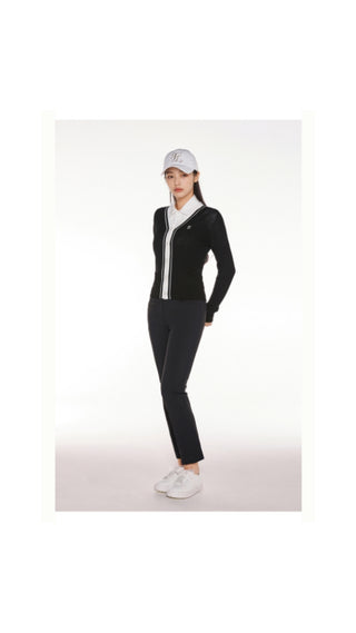 Color Combination Wide Ribbed Cardigan (Black)