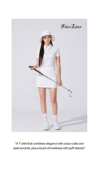 Lace Collar Puff Sleeve T-Shirt (White)