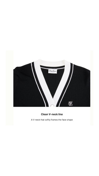 Color Combination Wide Ribbed Cardigan (Black)
