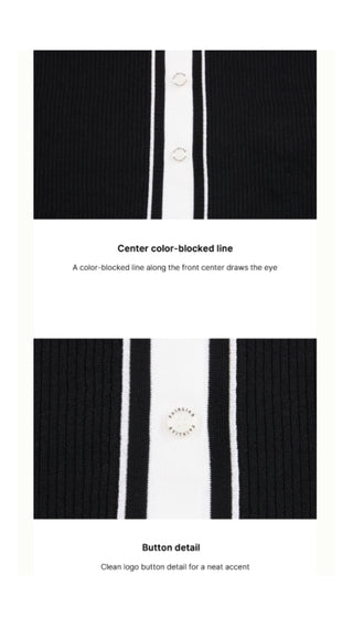 Color Combination Wide Ribbed Cardigan (Black)
