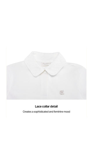 Lace Collar Puff Sleeve T-Shirt (White)