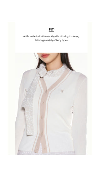 Color Combination Wide Ribbed Cardigan (White)