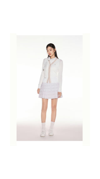 Color Combination Wide Ribbed Cardigan (White)