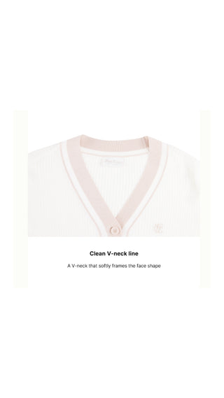Color Combination Wide Ribbed Cardigan (White)