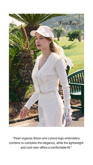 Pearl Ribbon Organza Visor (White)