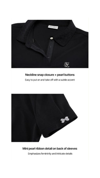 Lace Collar Puff Sleeve T-Shirt (Black)