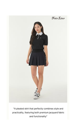 Lettering Jacquard Pleated Skirt (Black)