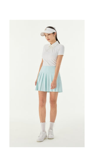 Front shirring short sleeve T Shirt (White)