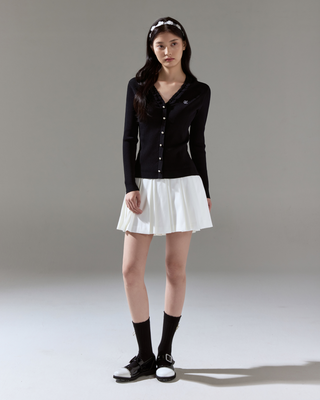 Fair Liar Rib Frill Cardigan (Black)
