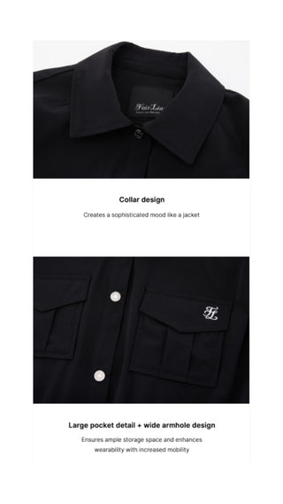 Pocket Collar Waist Band Vest (Black)