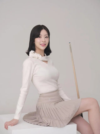 [FL Signature] Pearl & Bead Flare Pleated Skirt (Beige)