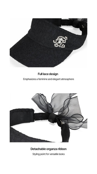 Lace Pearl Organza Visor (Black)