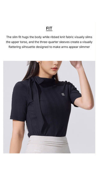 Ribbon High Neck Seven-Button T-Shirt (White)