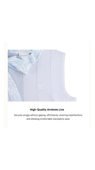 Patterned Neck Ribbon Sleeveless Knit (Blue)