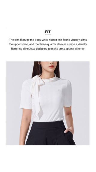 Ribbon High Neck Seven-Button T-Shirt (Black)