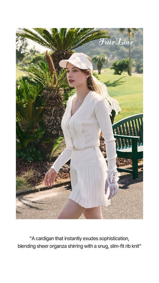 Organza V-neck cardigan (White)