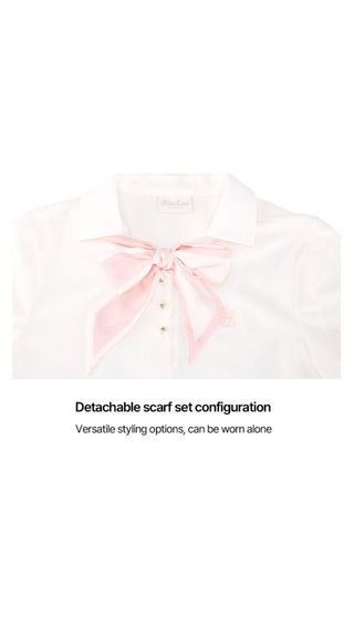 Scarf Set Open-neck T-Shirt (White)