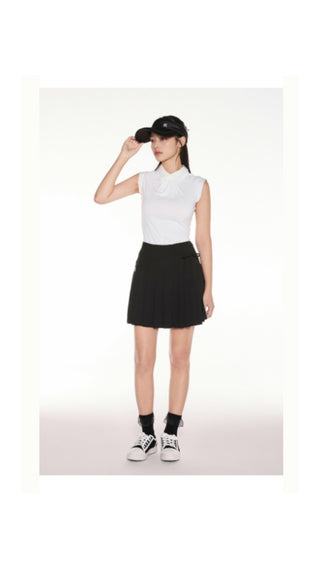 Front Shirring Sleeveless T Shirt (Black)