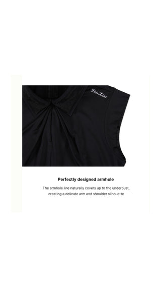 Front Shirring Sleeveless T Shirt (Black)