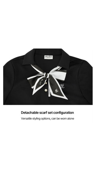 Scarf Set Open-neck T-Shirt (Black)