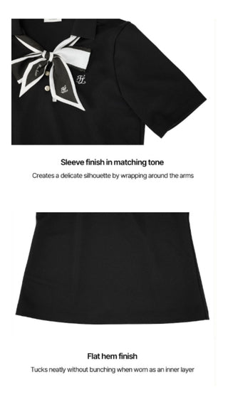 Scarf Set Open-neck T-Shirt (Black)