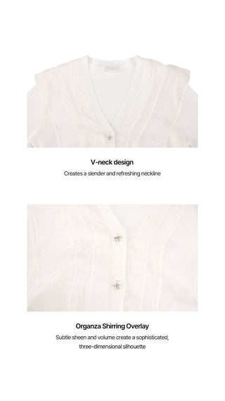 Organza V-neck cardigan (White)